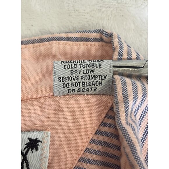 Shore Club Mens Pale Pink Blue Stripes Button Down Shirt Size M Short Sleeve - Picture 8 of 12